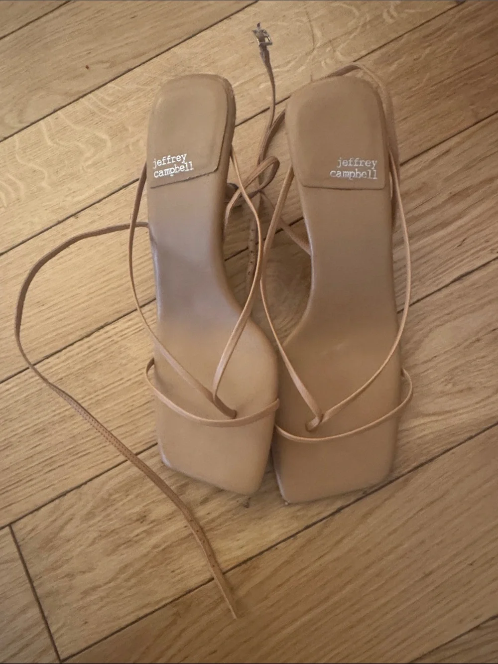 Jeffrey Campbell Beige Strappy Square-Toe Lace-Up Sandals Size 9 Nude
